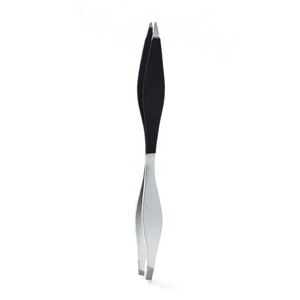 Premium Stainless Steel Double Ended Eyebrow Tweezers Silver Slanted Pointed Tip Custom Logo OEM Beauty <b>Tool</b> - Product Image 1