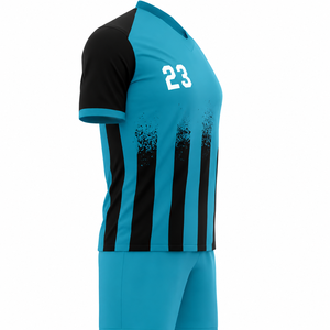 Camiseta de Fútbol para Hombre, Azul y Negro a Rayas, Cuello en V, Manga Corta, Poliéster que Absorbe la Humedad, Ropa Deportiva para Todas las Temporadas - Product Image 6