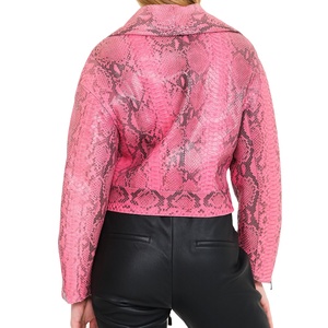 Chaqueta de cuero de motorista rosa de Invierno para mujer, piel de oveja, cierre de cremallera genuino, a prueba de viento, transpirable, con calefacción, patrón de animales en relieve - Product Image 4