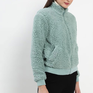Adjustable New Arrival Sherpa Fleece Jacket For Women Breathable Oem Service Stand Collar Canvas Material Women Sherpa Jackets - Product Image 3
