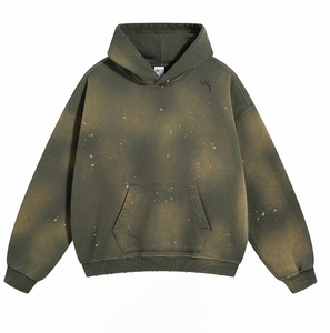 Sweat-shirt à capuche noir pour homme avec imprimé peinture spray, poche kangourou, décontracté, en coton gris - Product Image 3