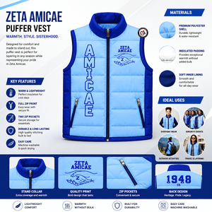 Gilet matelassé léger et confortable, brodé, imperméable, coupe-vent et respirant, pour unisexe, Sorority Zeta - Product Image 5