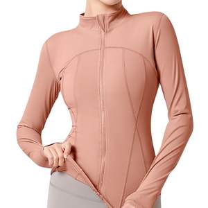 Veste de yoga athlétique pour femme, col montant, fermeture éclair intégrale, manches longues, respirante, légère, haute élasticité, coupe ajustée, haut d'entraînement - Product Image 1