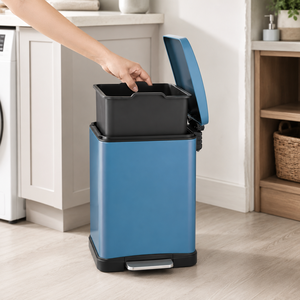 Blue Rectangular Pedal <b>Dustbin</b> With <b>Lid</b> Removable Inner Bucket Modern Kitchen Bathroom Trash Can Waste Bin - Product Image 2