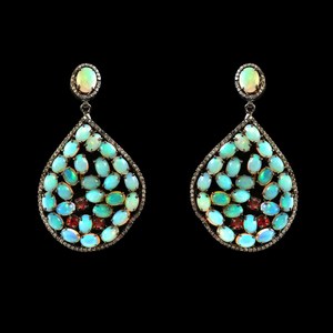 Ethiopian <b>Opal</b> Diamond <b>Earring</b> Pave Diamond <b>Earrings</b> 925 Sterling Silver Handmade Oxidized Dongle Diamond <b>Earring</b> Gift For Her - Product Image 4