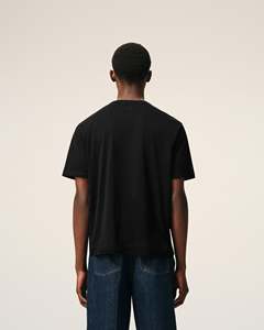 Camiseta de Algodón Negra para Hombre, Corte Regular, Cuello Redondo, Manga Corta, Estilo Casual, Color Sólido, Transpirable, Tejido Jersey, Logotipo en el Dobladillo Inferior - Product Image 2