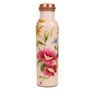 ขวดน้ำทองแดงรักษ์โลก ลายดอกไม้ พกพาสะดวก พร้อมฝาปิด - Product Image 2