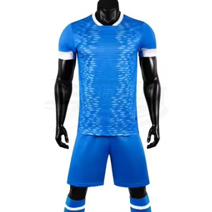Custom Blue Soccer Uniform Set Men's Crew Neck Short Sleeve Jersey Shorts Moisture Wicking Polyester All Seasons <b>Athletic</b> Fit - Product Image 3