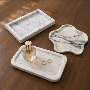 Bandeja Decorativa de Mármol, Diseño Minimalista Hecho a Mano, Patrón Sólido, Superficie Pulida - Product Image 1