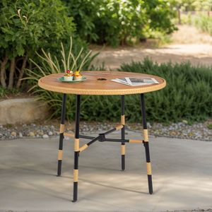 Tavolo da Pranzo in Rattan con Telaio in Alluminio Leggero e Foro per Ombrellone, per Patio, Cortile, Balcone o Giardino - Product Image 5