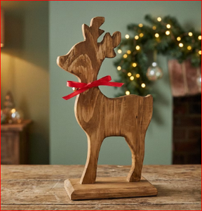 Ornement de Noël en bois fait main en forme de renne, décoration de cerf debout, centre de table de fête, décoration intérieure - Product Image 5