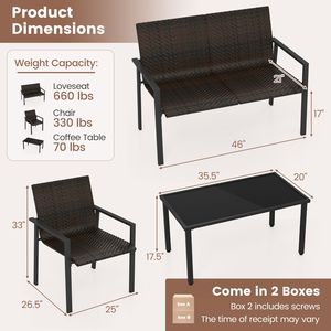 Conjunto de Muebles de Patio - Juego de Comedor de Ratán de 4 Piezas con Estructura de Metal Galvanizado y Mesa de Vidrio Templado - Salón Exterior para Jardín - Product Image 5