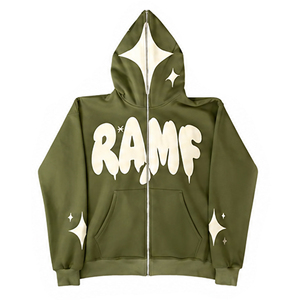 YKM Y2k Streetwear Men's French Terry Hoodie Custom 3D Puff Printing 100% Cotton Full Zip Hoodie Men's Full Zip Hoodie - Product Image 1