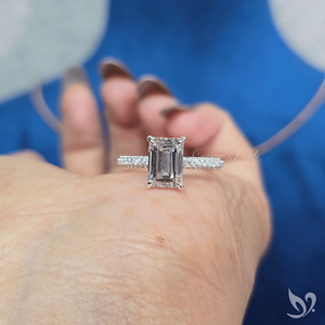 2CT Emerald Cut Lab Grown Diamond IGI Certified Three Row Pave Band Clean <b>Step</b> Cut Luxury Design 10K White Gold Wedding Ring - Product Image 5