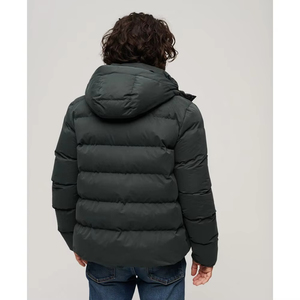 Chaqueta Acolchada con Capucha para Hombre, Color Verde Oscuro, Resistente al Viento, Abrigo Casual de Invierno con Cierre de Cremallera, Corte Regular, Color Sólido, Poliéster Grueso - Product Image 2