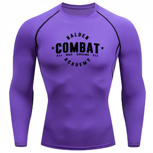 T-shirt de compression personnalisé à manches longues pour homme, col rond, coupe ajustée, séchage rapide, écologique, respirant, en polyester tricoté sportif - Product Image 1