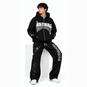 Survêtement homme en molleton de coton avec logo personnalisé, impression puff, 100% coton, style streetwear tendance. - Product Image 4