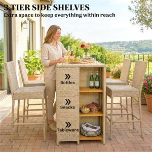 Set di Mobili da Esterno Marrone a 5 Pezzi con Bancone Bar, Include Tavoli e Sedie - Product Image 2