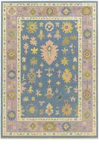 Hand-Tufted High Quality Oushak Style <b>Wool</b> Area Rug Vintage-Inspired Floral Medallion Design in Blue, <b>Pink</b> & Green for Living - Product Image 4