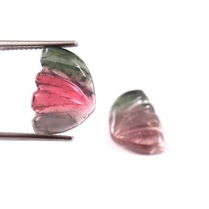 Sarim International Carved Watermelon Tourmaline Butterfly <b>Wings</b>, Natural Gemstone Pair 10x14mm - Product Image 2