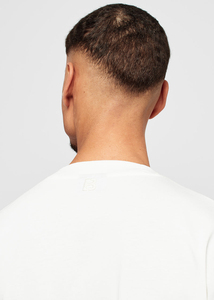 T-shirt en jersey de coton blanc surdimensionné pour homme, manches courtes, col rond, décontracté, couleur unie, tricoté, coupe ajustée - Product Image 5