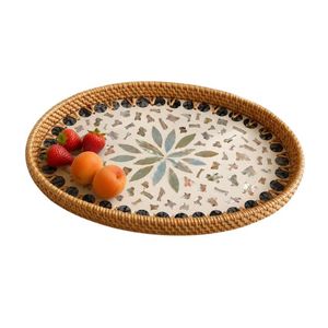[DISPONIBLE] Boîte en rotin GEM faite à la main, thème naturel, incrustation de coquillages, pour l'organisation quotidienne de la table à manger et la décoration artistique de la maison - Product Image 1