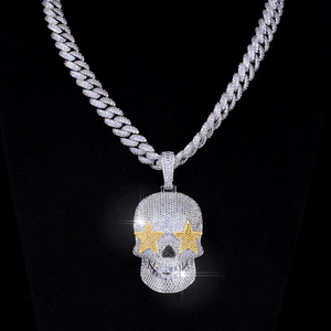 Pendentif Tête de Squelette Moissanite Argentée Effet Glaçon Yeux d'Étoile 34mm, Bijou Hip Hop Tendance pour Hommes et Femmes (Pendentif Seul) - Product Image 2