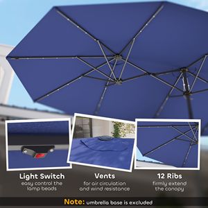 Sombrilla de Doble Cara con Luces Solares LED, Azul Marino, 2.5m de Radio, Algodón y Poliéster para Uso en Exteriores - Product Image 5