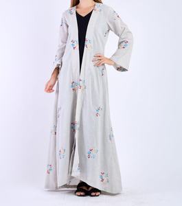 Embroidery New Style Modest Abaya Robe Islamic Clothing Front Open Muslim Women Long Dress Polyester Floral V Neck <b>Eid</b> Daily - Product Image 6