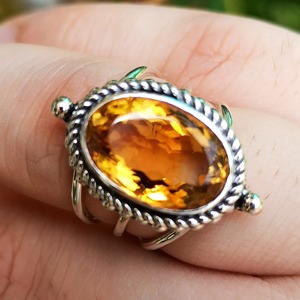 Citrine 925 Sterling Silver <b>Boho</b> Statement Promise <b>Ring</b> for Women Yellow Oval Gemstone November Birthstone Month - Product Image 2