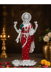 Murti de Dhan Lakshmi Hecho a Mano, Ídolo de la Prosperidad Chapado en Plata de 10 Pulgadas para Sala de Pooja, Hogar, Templo, Oficina, Decoración - Product Image 2