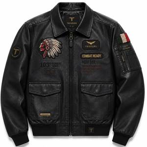 Chaqueta de Cuero Genuino para Hombre TR-LJ-015, Colores Personalizados, Cuello Alto, Impermeable, Resistente al Viento, Ecológica, Casual, de Alta Calidad - Product Image 1