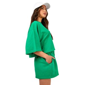Women's Pink 2 Piece Shorts <b>Set</b> Crew Neck Short Sleeve Regular Fit Color Blocked Casual Breathable Polyester/Cotton Top Shorts - Product Image 5