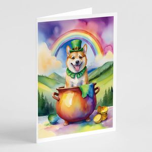 Norwegian Buhund St Patrick's Day Whimsical A7 Blank Greeting Cards Pack 8 <b>5x7</b> Note Cards with <b>Envelopes</b> - Product Image 1