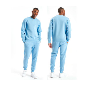 Men's Light Blue <b>Tracksuit</b> Set Crew Neck Sweatshirt And Sweatpants With Side Pockets Casual Spring Wear 100% Cotton Regular Fit - Product Image 6