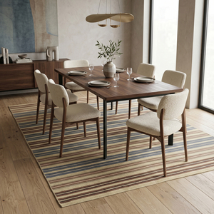 Tapis en laine tufté à la main, rayé beige sable bleu marron, antidérapant, écologique, pour salon, chambre, hôtel - Product Image 3