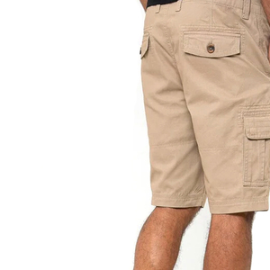 Shorts cargo kaki pour hommes, taille mi-haute, fermeture boutonnée, vêtements décontractés avec poches latérales, tissu en coton respirant - Product Image 4