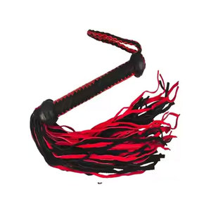 Látigo de cuero con diseño de asa en bucle, látigo a rayas rojo y negro - Product Image 3