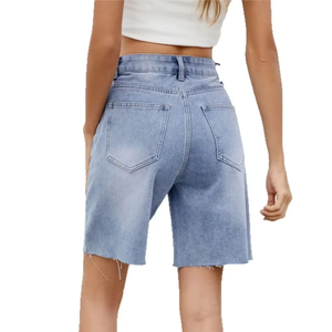 Women's Washed Straight Casual Denim Shorts Streetwear Style <b>Patchwork</b> Pattern Short Jeans Pants for Girls and Ladies - Product Image 1