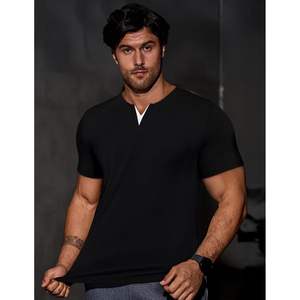 Camisetas Deportivas de Verano para Hombre, Personalizadas, Ajustadas, con Cuello en V, Camiseta de Gimnasio Informal de Algodón, Camisetas Deportivas Largas - Product Image 6