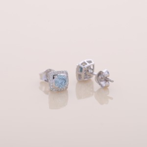 IGI Certified Lab Grown Blue Round Cut Diamond Halo Stud <b>Earrings</b> 9KT Yellow / White / Rose Gold Elegant Luxury <b>Earrings</b> - Product Image 4