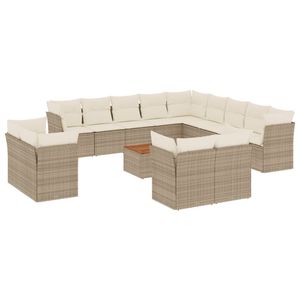 Conjunto de Sofá de Jardín de Ratán Beige con Cojines de Espuma de Alta Densidad, Muebles de Exterior de Diseño Contemporáneo, Resistentes al Agua y a los Rayos UV - Product Image 2