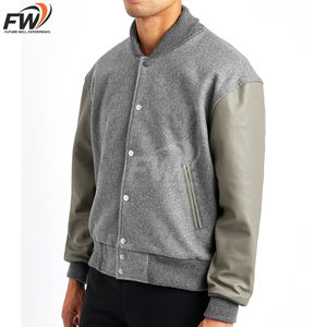 Nueva Chaqueta Varsity de Manga Corta en Color Sólido para Hombre, Invierno, Cuello Alto, Tela de Lana, Personalizable - Product Image 2