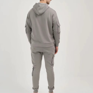 Men's Light Blue Hooded <b>Tracksuit</b> Full Zipper Side Pockets Breathable Casual Regular Fit Autumn Wear Solid Color Cotton - Product Image 4