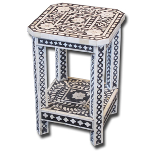 Tabouret de luxe rose en os incrusté, banc artisanal indien fait main, design floral, chaise de coiffeuse pour salon et chambre à coucher - Product Image 6