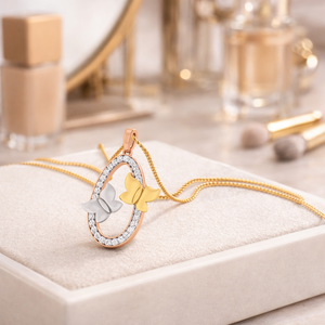 Collar con Colgante de Mariposa de Diamantes Reales Multitono | Elegante Cadena de Oro con Diseño de Mariposa Pequeña, Joyería Fina para Mujer, Regalo de Aniversario - Product Image 4