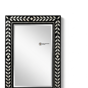 Miroir décoratif de luxe Art Déco carré pour mariage, incrustation MOP, motif feuille complexe, cadre en bois noir profond, fait main, écologique - Product Image 3