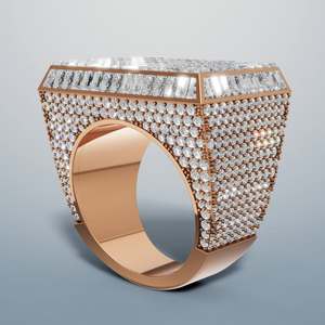 Luxury Rose <b>Gold</b> Plated 925 Silver <b>Cocktail</b> <b>Ring</b> Baguette Cut Moissanite Pave Setting Geometric Design for Women Wedding Party - Product Image 4