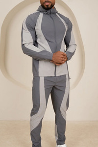Veste de survêtement à capuche pour homme, unie, manches longues, fermeture à cordon, séchage rapide, légère, respirante, coupe classique, gris - Product Image 3