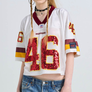 T-shirt décontracté pour femme à col en V et manches courtes, coupe régulière, avec numéro 46, 100 % coton écologique, idéal printemps-été - Product Image 5